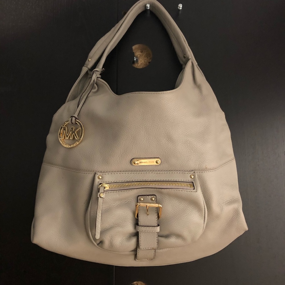 MK light gray leather handbag